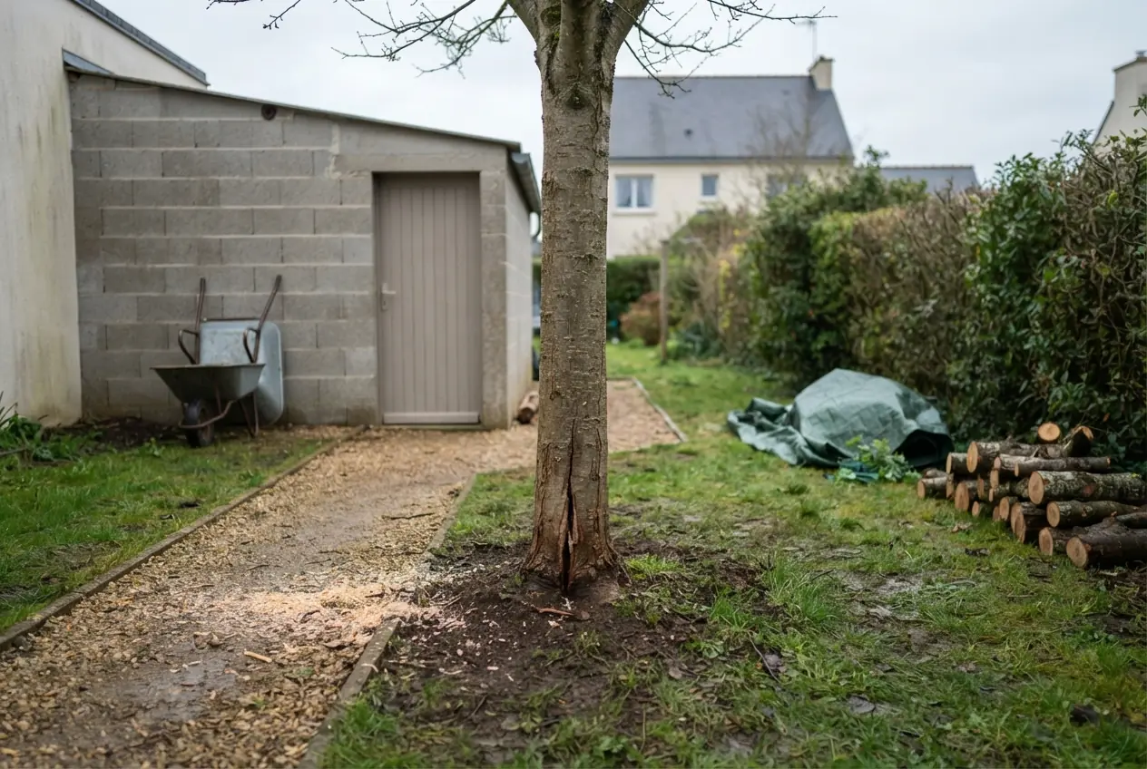 Arbre fissuré avant intervention dans une propriété à Quéven
