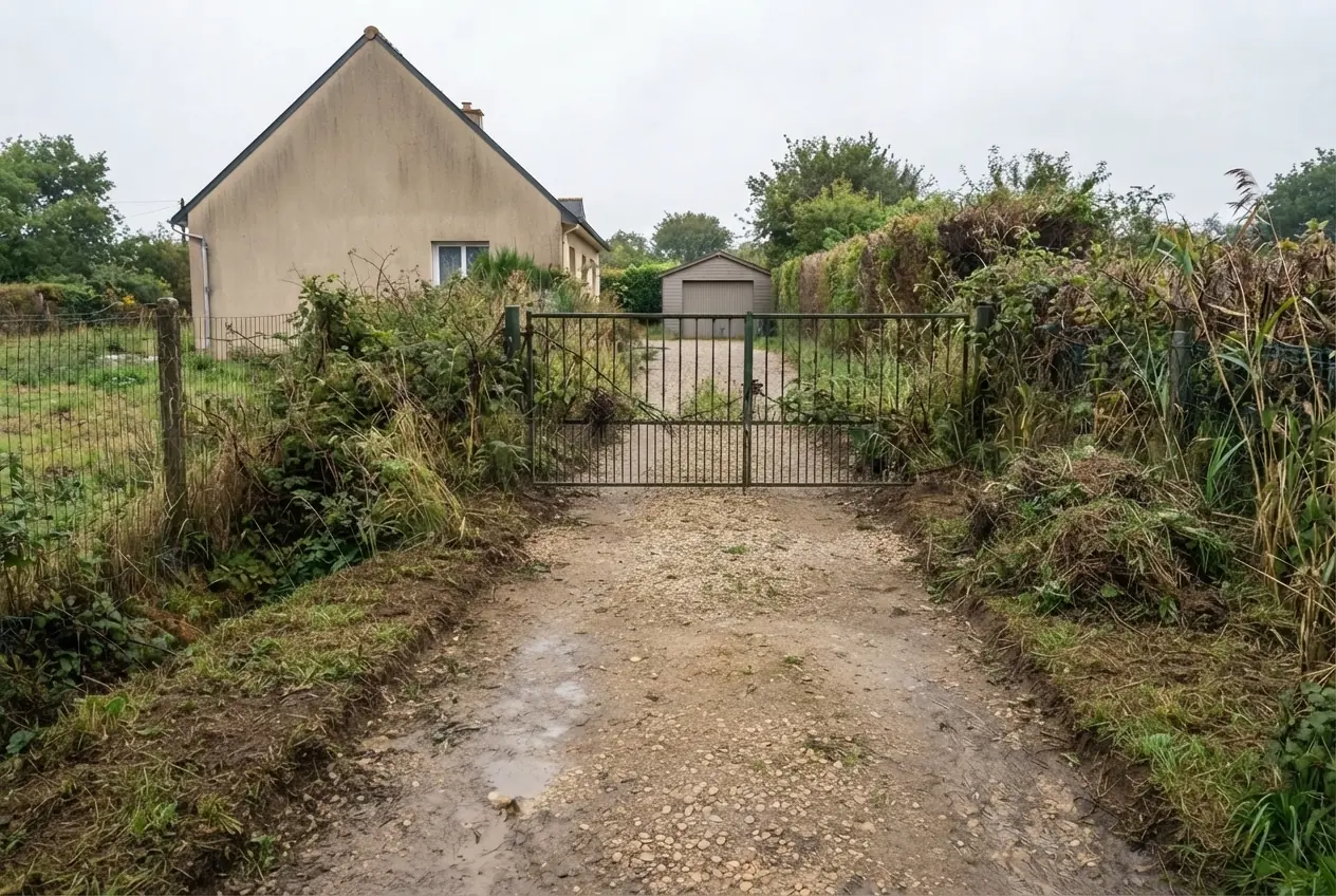 Accès dégagé après débroussaillage à Caudan