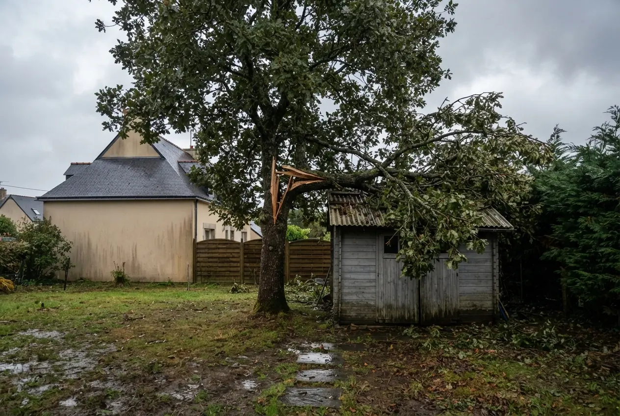 Branche fendue menaçant un abri à Hennebont