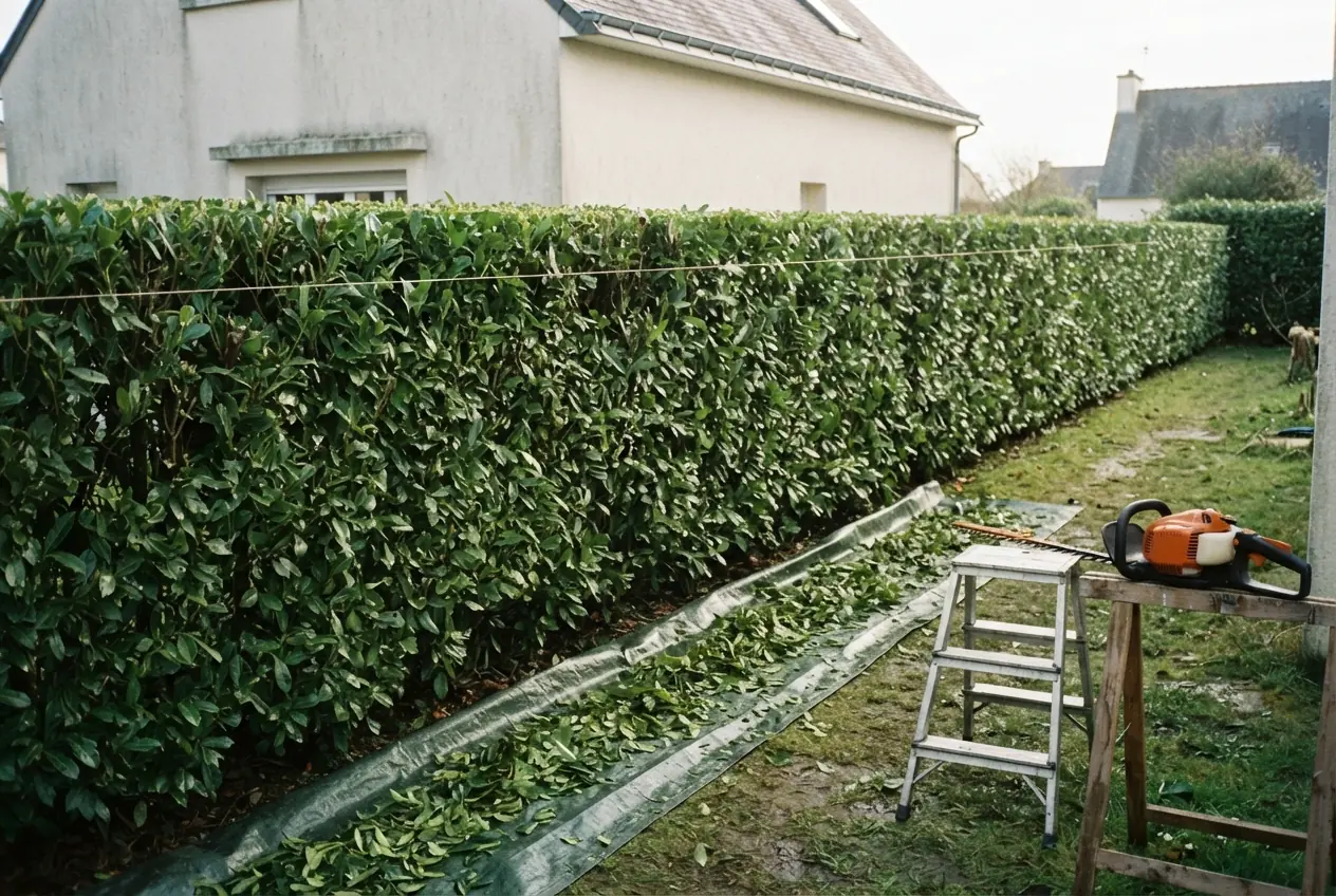 Taille de haie régulière dans un jardin à Hennebont